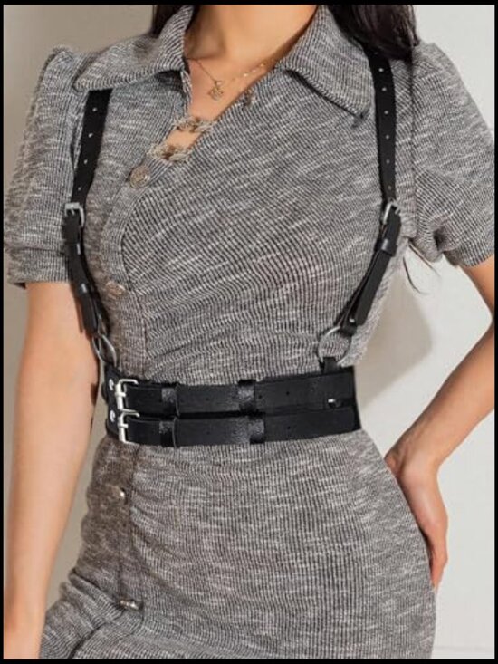 Adjustable Faux Leather Harness Belt Gothic Punk Festival Waist Top Edgy main image 5
